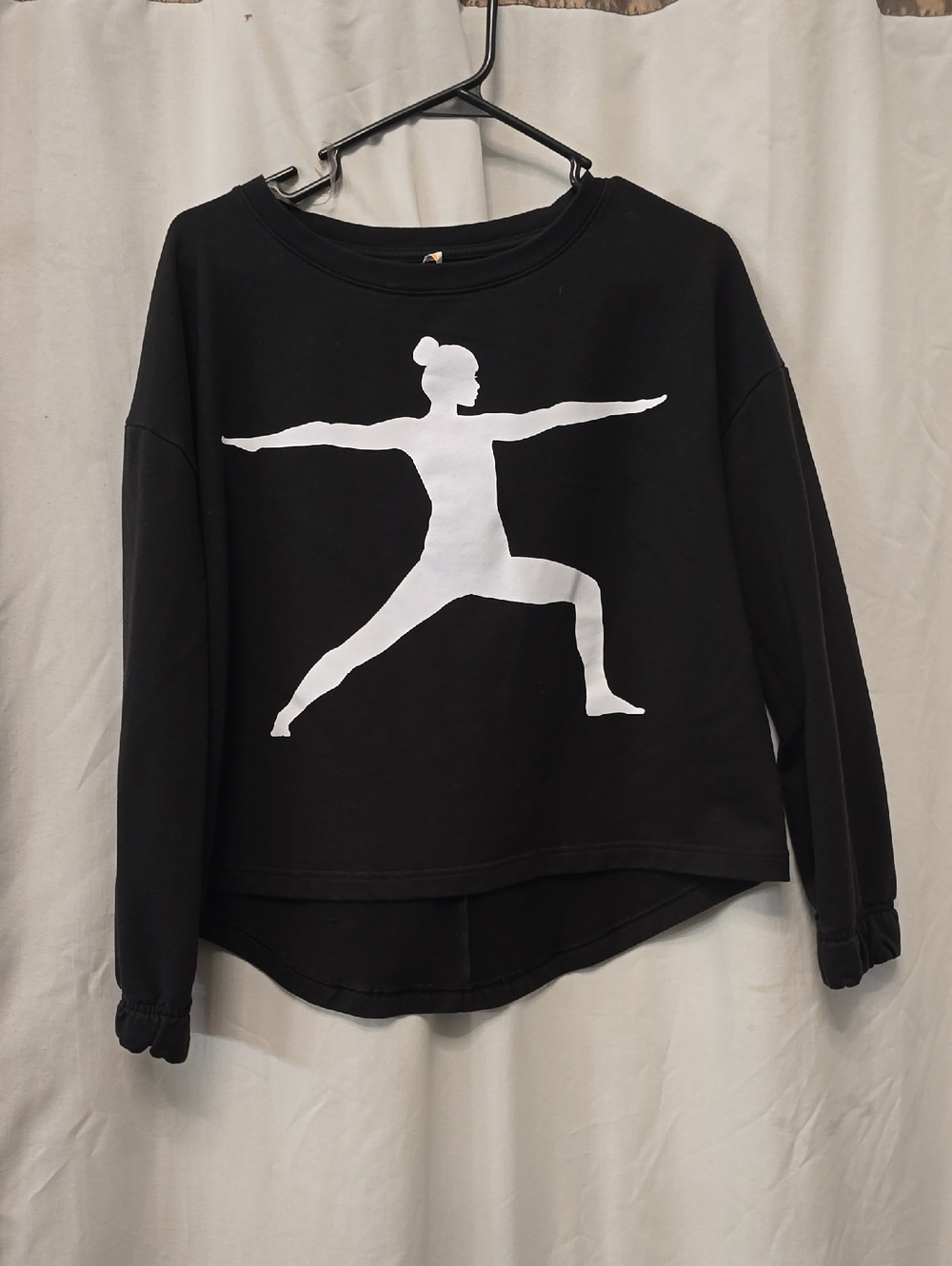 Lucy Black Pullover Sweatshirt with White Yoga Silhouette